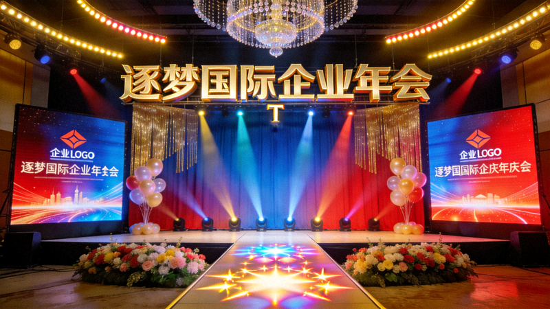 逐梦国际企业年会庆典策划与执行现场舞台效果图